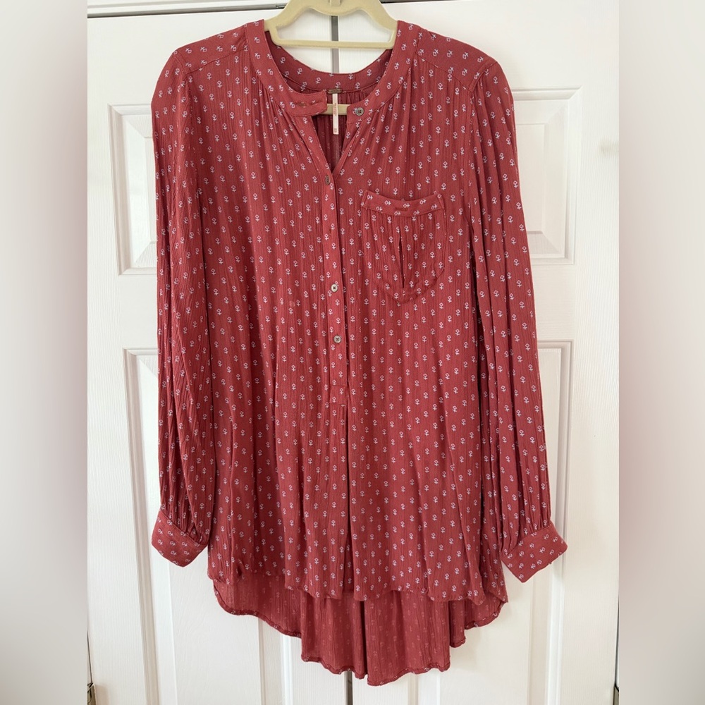Free People Red Patterned Blouse
